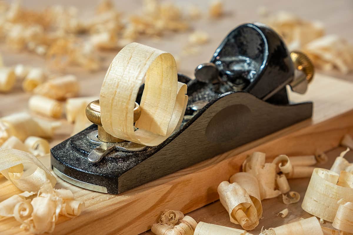 Low angle block plane with wood shavings